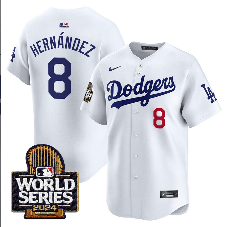 Men MLB Los Angeles Dodgers 8 Hernandez white 2024 World Series Champions Patch Limited Jersey20241105 style 1